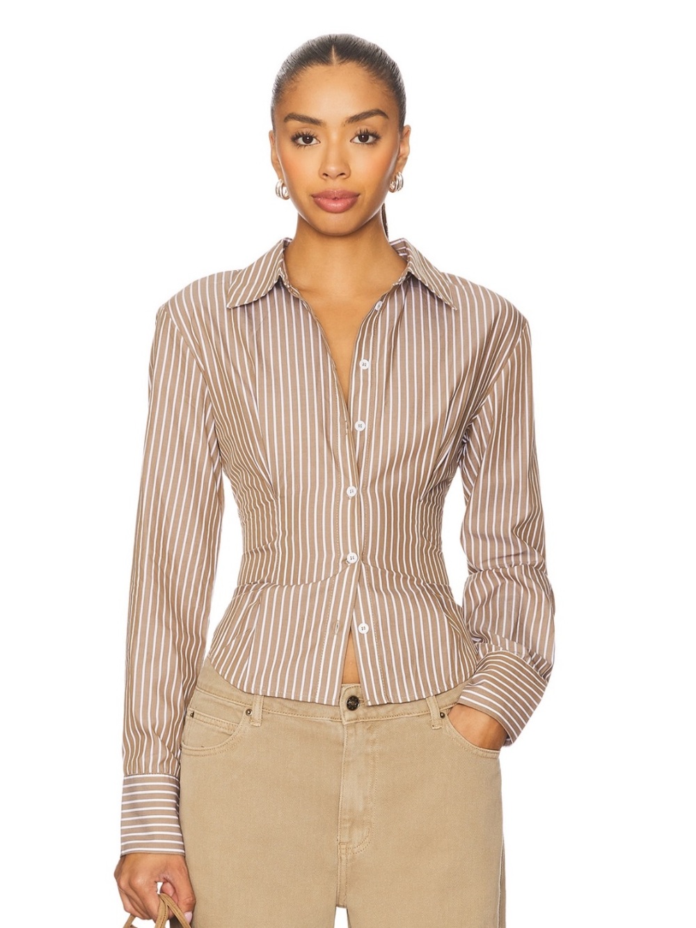 REVOLVE Ellie Button Up Top Brown Stripe All The Ways
